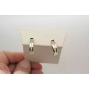 14k Yellow Gold BAGUETTE DIAMOND OBLONG HOOP earrings