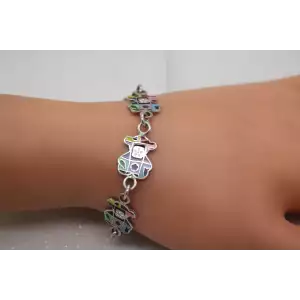 .925 S.S. TOUS ENAMEL PATCHWORK BEAR LINK bracelet 7 1/2