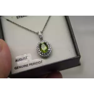 NIB .925 S.S. PERIDOT & CZ HALO PENDANT necklace 18