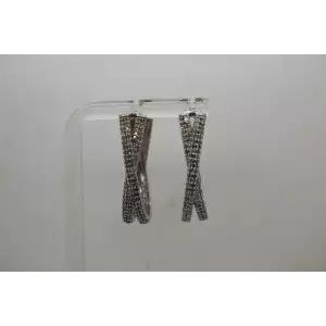 Signed .925 S.S. 1.75ctw NATURAL DIAMOND CROSSOVER OBLONG HOOPS