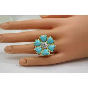 ROSS SIMONS Vermeil .925 S.S. TURQUOISE & CZ FLOWER ring size 7