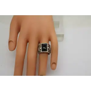 R1096 SILPADA .925 S.S. ONYX FILIGREE SCROLL wide band ring sz 7 #