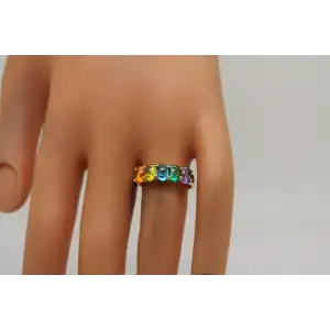 Signed UTC gold over .925 S.S. MULTI COLOR CABOCHON ring size 7.75