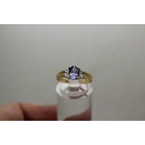 Signed CI 14k Y.G. TANZANITE & .12ctw DIAMOND ring size 6.75