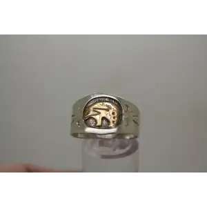 .925 S.S. 14k Y.G. NATIVE AMERICAN BEAR men's ring size 11