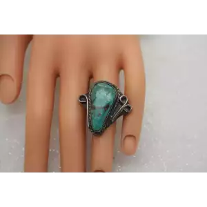 .925 Sterling Silver ROPE DESIGN OLD PAWN TURQUOISE ring size 7