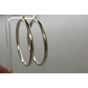 .925 S.S. LARGE SOLID SILVER HOOP Earrings 2 1/8