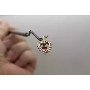 14k Yellow Gold RUBY & DIAMOND HEART IN A HEART pendant