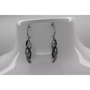 10k White Gold .36ctw BLACK & WHITE DIAMOND RIBBON DANGLE earrings