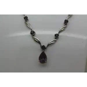 .925 S.S. LEAF DESIGN LINK TEARDROP MYSTIC FIRE TOPAZ necklace 17