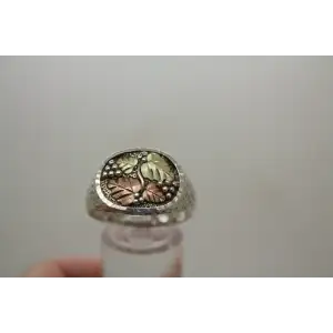C.CO. 12k BLACK HILLS GOLD .925 S.S. GRAPE LEAF VINE ring size 13