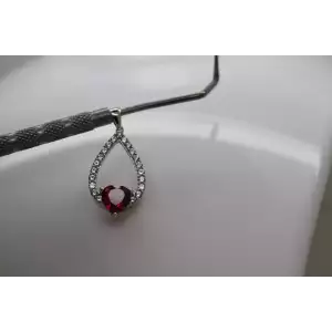 SUN .925 S.S. Lab Created HEART RUBY & WHITE SAPPHIRE TEARDROP