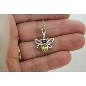 JWBR .925 S.S. CITRINE, SAPPHIRE & DIAMOND BUMBLE BEE necklace 18