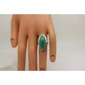 MEXICO .925 S.S. Marquise GREEN ONYX SCALLOPED EDGING size 6.25