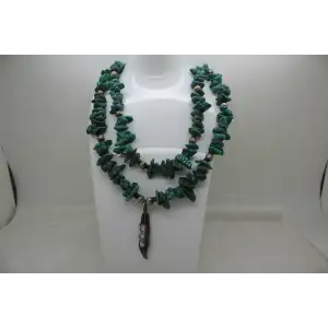 Signed FA .925 S.S. NAVAJO PEARL TURQUOISE NUGGET FEATHER 28