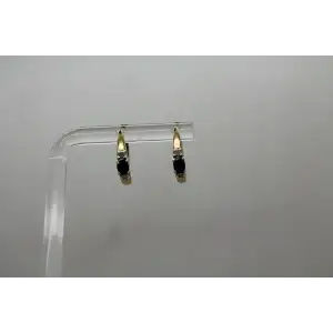 Signed JT 10k Y.G. Oval Cut BLUE & WHITE TOPAZ HOOP earrings
