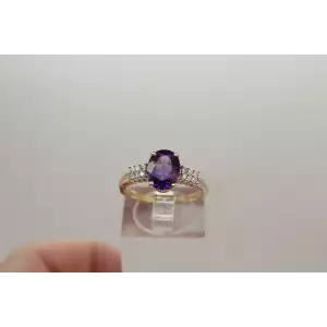 14k Yellow Gold Oval Cut AMETHYST & .12ctw DIAMOND ring size 7.5
