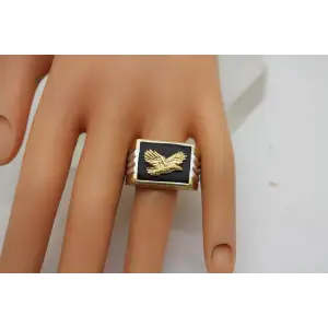 BRADFORD GOLD EXCHANGE Vermeil .925 S.S. ONYX EAGLE ring size 12.5 #