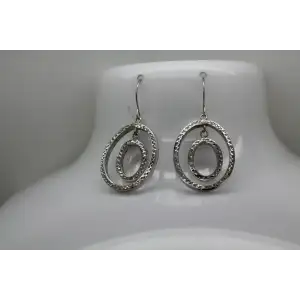 Signed 14k W.G. LASER CUT SPARKLE EFFECT DOUBLE OVAL DANGLE