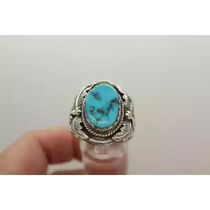 RB RUNNING BEAR .925 S.S. TURQUOISE FEATHER DESIGN ring size 13.5