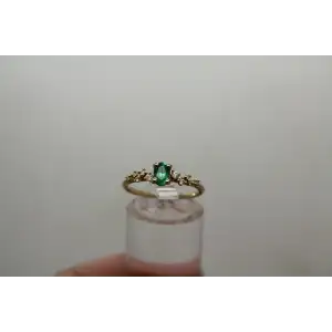 14k Y.G. Oval Cut EMERALD & DIAMOND Fancy Band ring size 7 #