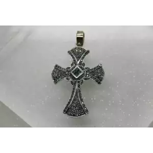 14K & 18K White Gold BLUE DIAMOND ORNATE CROSS PENDANT 8.3g