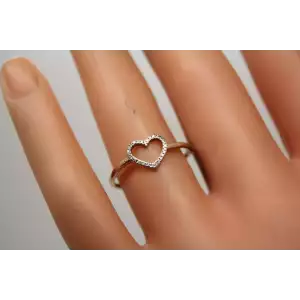 14k Rose Gold Pave DIAMOND OPEN WORK HEART DESIGN ring size 6.75