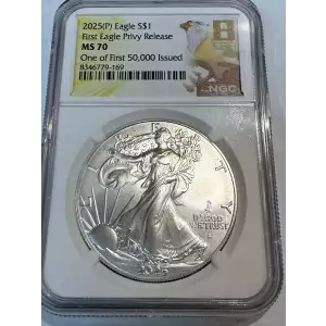 2025 Silver Eagle, Eagle Privy NGC MS70 8th Era Label,First 50,000. In Stock (2)