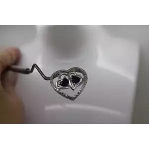 .925 S.S. BLUE SAPPHIRE DIAMOND chip DOUBLE HEART IN A HEART pendant