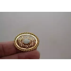 Vintage Signed A&Z 1/20 12k Gold Filled OVAL OPAL FILIGREE pin