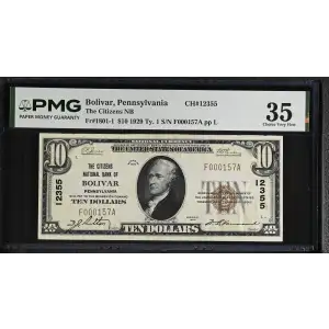 $10 1929 small brown seal. Small National Bank Notes 1801-1 (2)