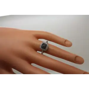 Signed JS .925 S.S. BLUE DIAMOND SPLIT SHANK ring size 7.75 #