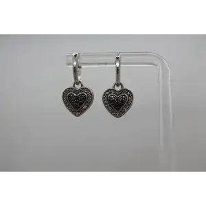 DLC .925 S.S. BLACK & WHITE DIAMOND accents HEART dangles #