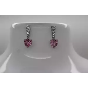 10k White Gold Heart Cut PINK SAPPHIRE & WHITE TOPAZ dangle earrings
