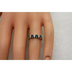 TRU-ART 14k Y.G. BLUE TOPAZ & DIAMOND BAND ring size 6