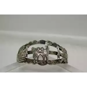 Vingage .925 Sterling Silver PERUVIAN LLAMA AZTEC WARRIOR GOD cuff Bracelet 6 1/2