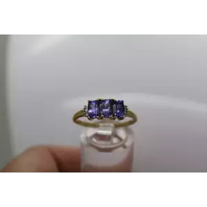 STS 14k Y.G. Emerald Cut TANZANTIE & DIAMOND Accent ring size 10.25