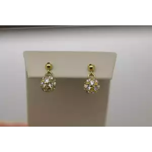 14k Yellow Gold DIAMONIQUE CZ DISCO BALL STYLE DANGLE earrings