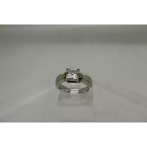 .925 Sterling Silver CZ SOLITAIRE with gold accents ring size 7