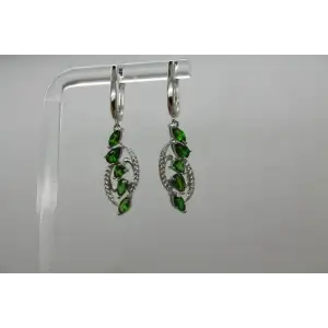 Signed DK .925 S.S. PERIDOT & DIAMOND SWIRL DESIGN dangle earrings #