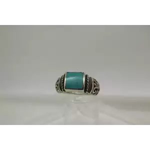 Signed FAS .925 S.S. TURQUOISE FANCY ROPE SCROLL DESIGN size 8