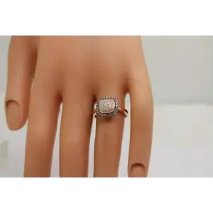 By ASH 14k R.G. BROWN & WHITE DIAMOND HALO ring size 7 #