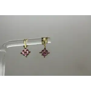 Signed STS 10k Y.G. PINK TOPAZ DIAMOND SHAPR DROP earrings