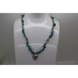 PEYOTE BIRD DESIGNS  .925 Sterling Silver TURQUOISE HEART necklace 15