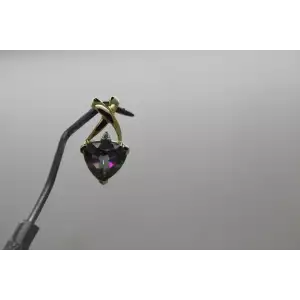 10k Yellow Gold TRILLION CUT MYSTIC FIRE TOPAZ DIAMOND accent pendant