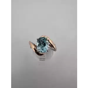 14k White Rose Gold Oval Blue Topaz Swirl Ring Size 7