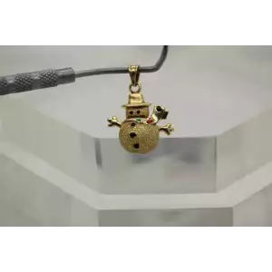 14k Yellow Gold ENAMEL & FROSTED GOLD DIMENSIONAL SNOWMAN Pendant