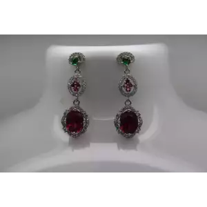 SAM & CO. .925 S.S. RUBY & CZ 3 TIER DANGLE earrings, Stunning