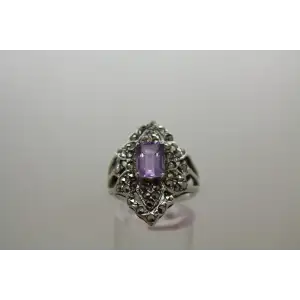 Signed NF .925 S.S. AMETHYST MARCASITE ART DECO ring size 8
