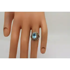 KBN KABANA .925 S.S. Oval BLUE TOPAZ FILIGREE ring size 5.25